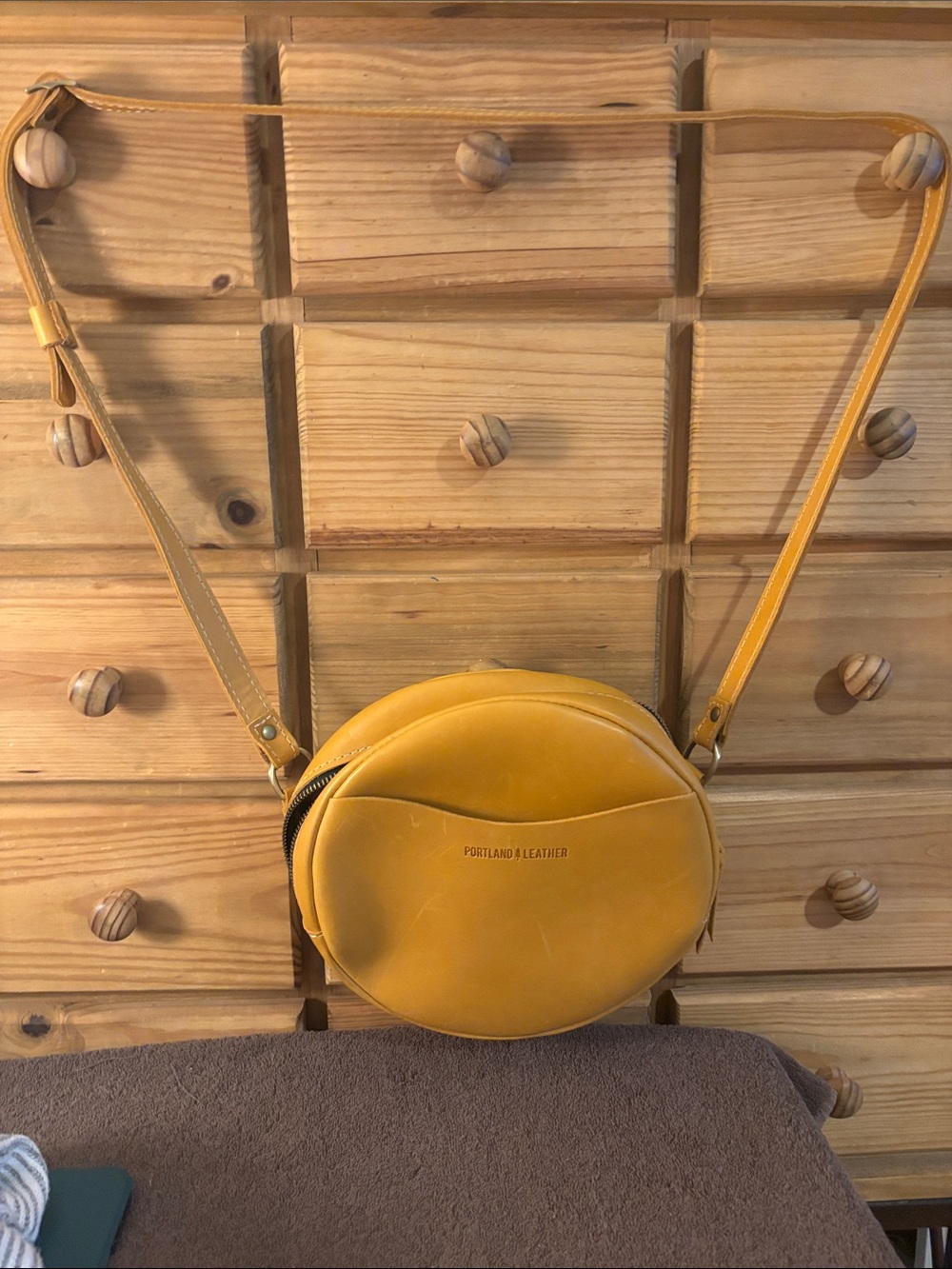 Portland Leather Round Mustard Crossbody Bag - Picture 2 of 6